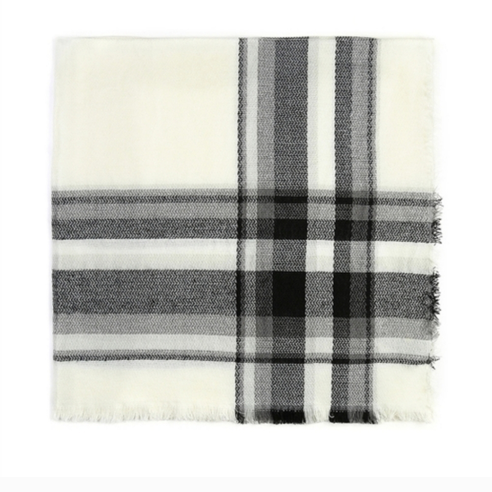 Oversized Plaid Blanket Scarf NWT | Tartan Wrap Shawl | Neutral Cozy Winter Gift - Picture 5 of 5